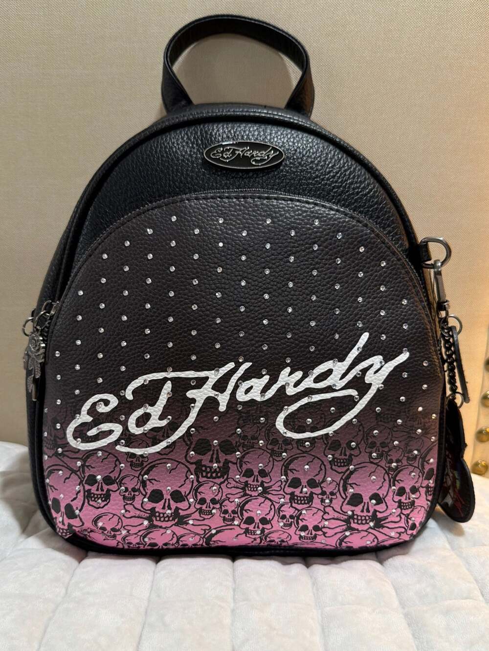 New with Tags*Ed Hardy* Mini Backpack with Rhinestones and Heart Charm - Picture 11 of 11